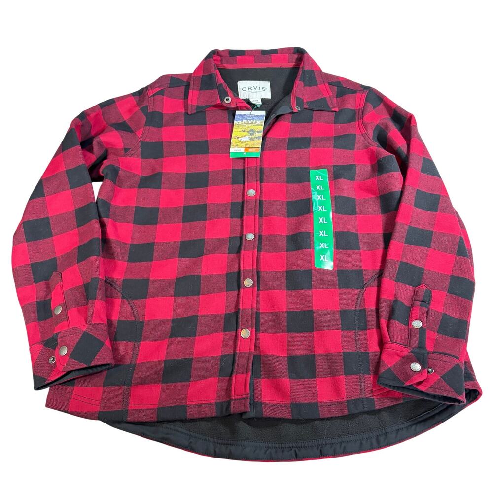 NWT Orvis womens Pinnacle Shirt Jacket red buffalo check, fleece lining. Size XL